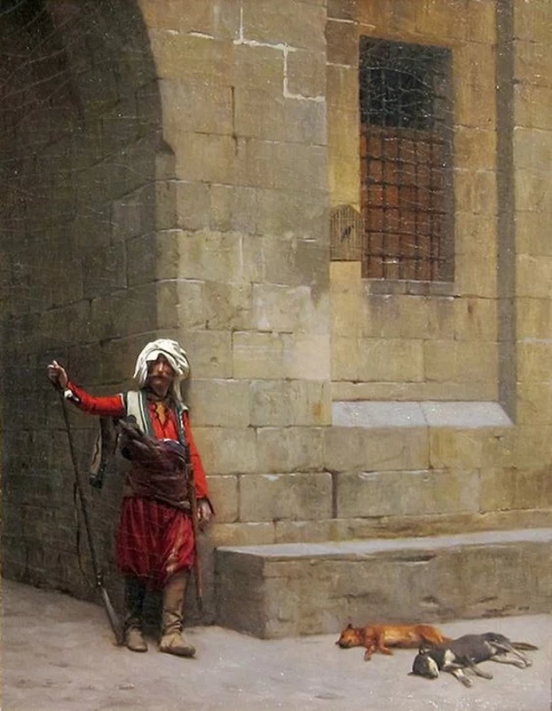 Albanese in piedi davanti a un muro